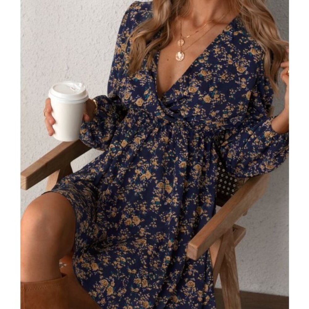 Cupshe Women's Long Sleeve Elastic Waist Ditsy Floral Dress Small - Picture 4 of 8